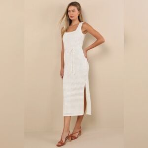 Lulu's Sunshine Babe Ivory Knit Midi Sweater Dress